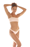 Model wears Body Juice Zahara Bandeau Top in Sunkissed Blush with Harper Bottoms from front 